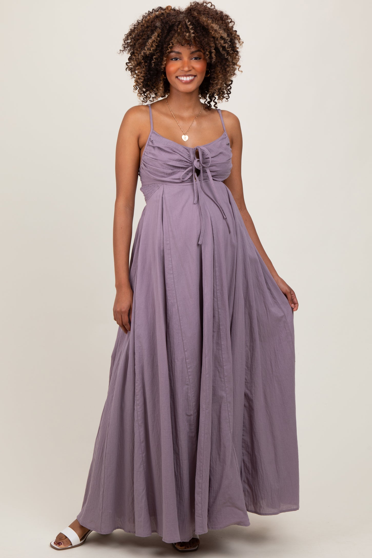 Purple Gathered Tie Front Maternity Maxi Dress Purple Gathered Tie Front Maternity Maxi Dress