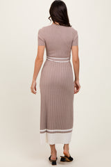 Mocha Ribbed Knit Pleated Midi Dress