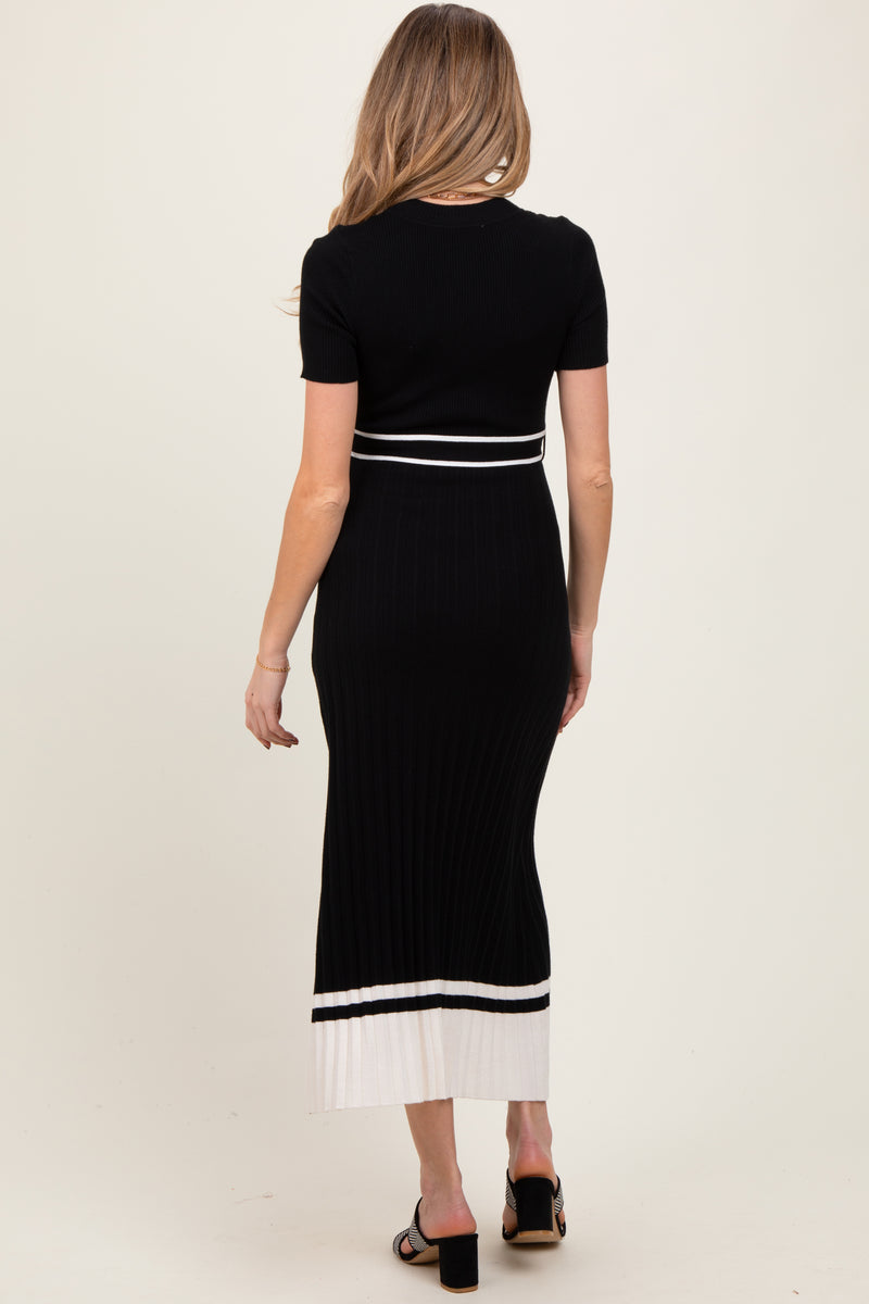Black Ribbed Knit Pleated Maternity Midi Dress Black Ribbed Knit Pleated Maternity Midi Dress