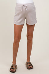 Beige Patch Pocket Maternity Shorts