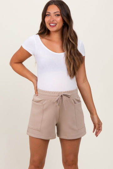 Taupe Patch Pocket Maternity Shorts