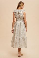 Cream Ruffled Floral Cotton Maxi Dress