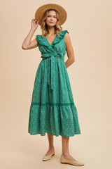 Green Ruffled Floral Cotton Maxi Dress