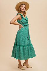 Green Ruffled Floral Cotton Maxi Dress