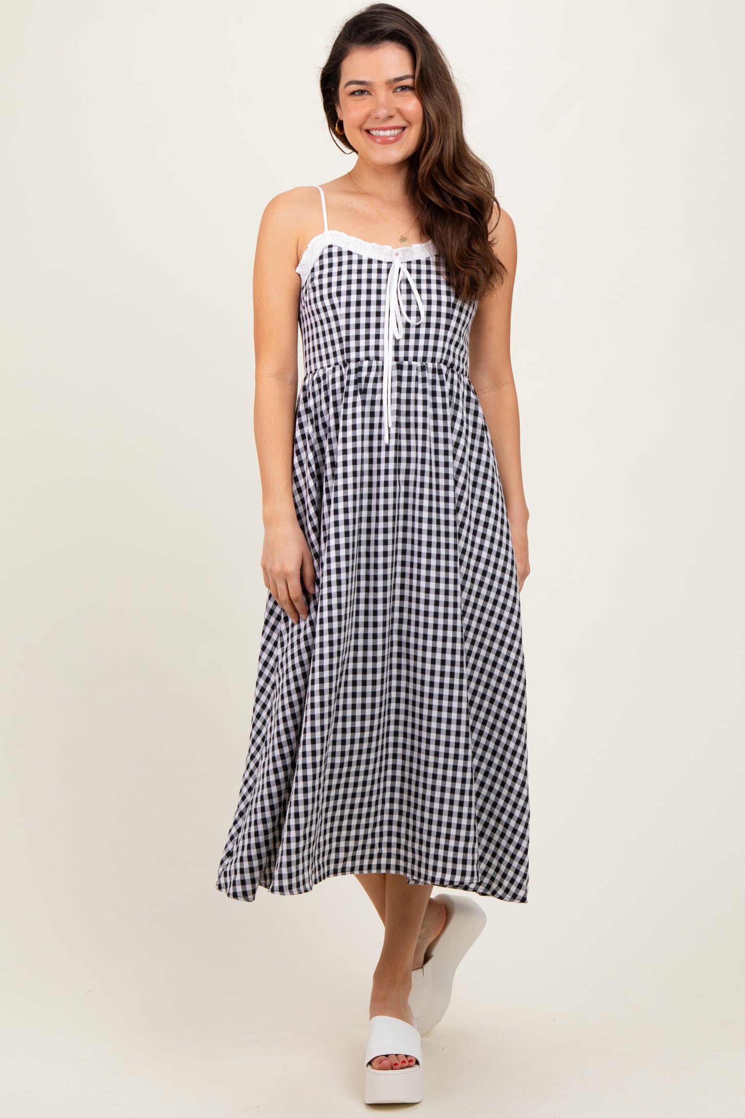 green emerald velvet dress Blue Gingham Corset Midi Dress with Slit main image 1