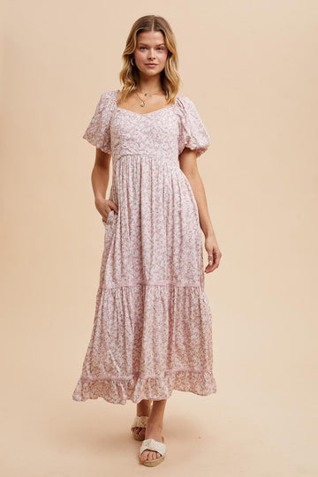 Light Pink Floral Sweetheart Maxi Dress