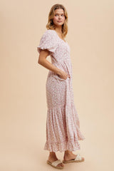 Light Pink Floral Sweetheart Maxi Dress
