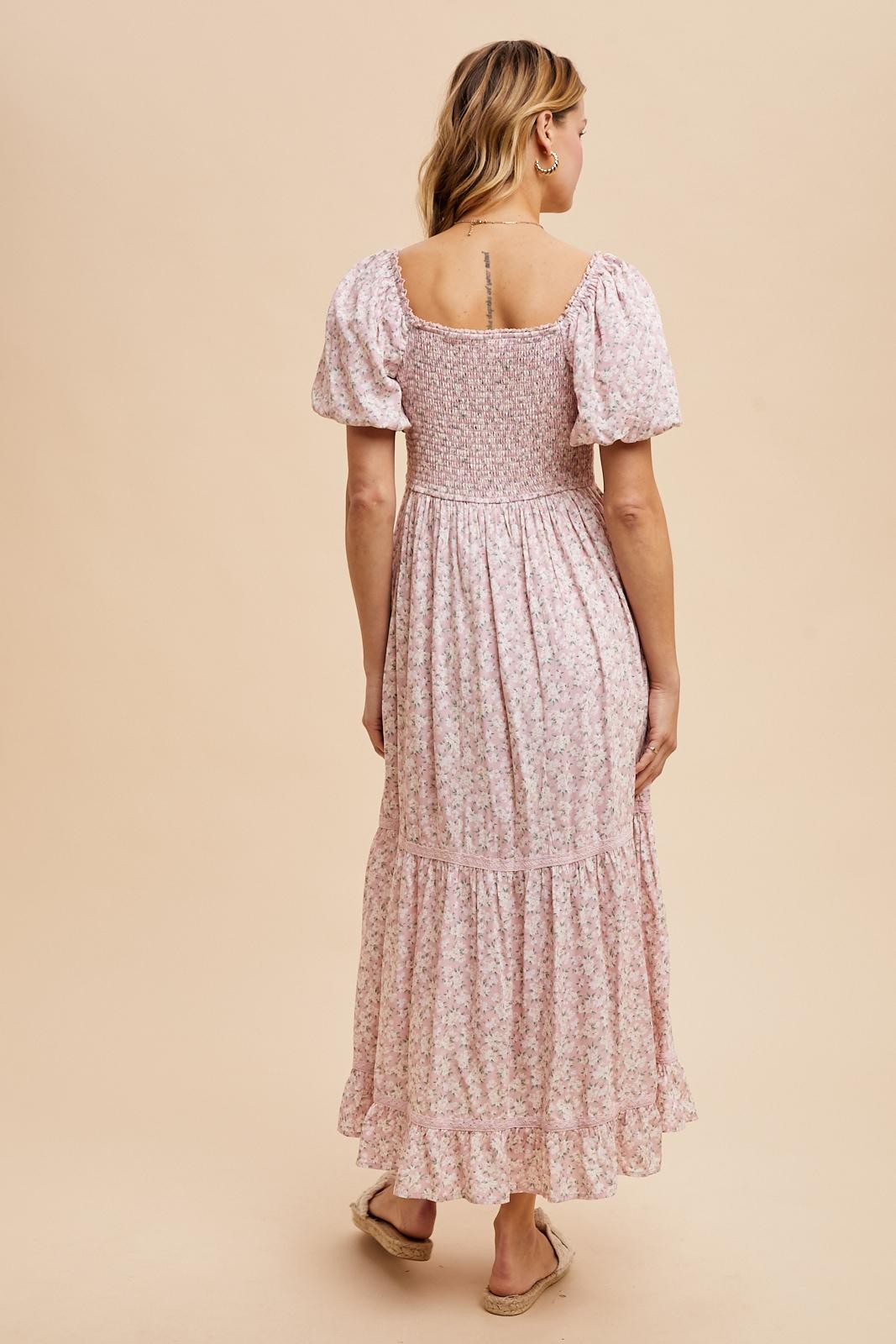 Light Pink Floral Sweetheart Maxi Dress