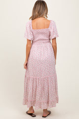 Light Pink Floral Sweetheart Maternity Maxi Dress