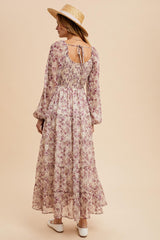 Mauve Floral Floral Chiffon Maxi Dress