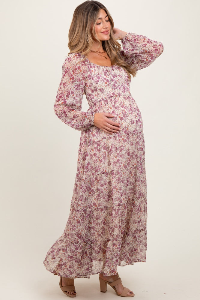 floral chiffon maternity maxi dress Mauve Floral Floral Chiffon Maternity Maxi Dress