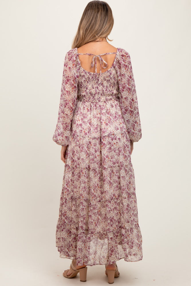 floral chiffon maternity maxi dress Mauve Floral Floral Chiffon Maternity Maxi Dress