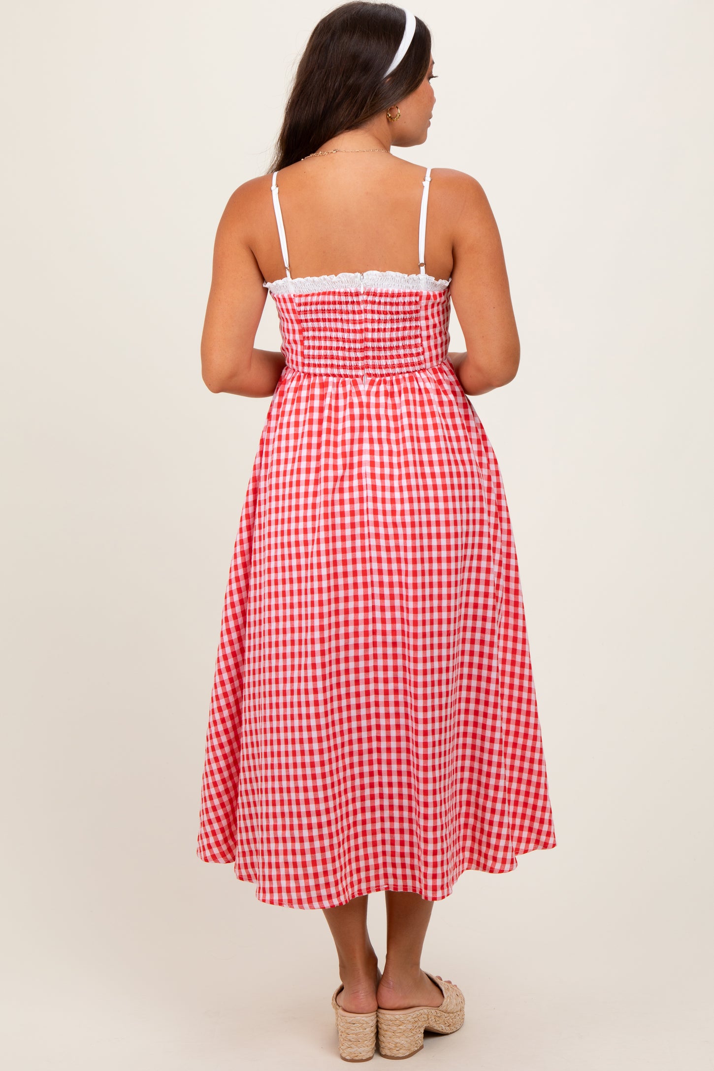 Red Gingham Smocked Trim Maternity Midi Dress – PinkBlush Red Gingham Smocked Trim Maternity Midi Dress – PinkBlush