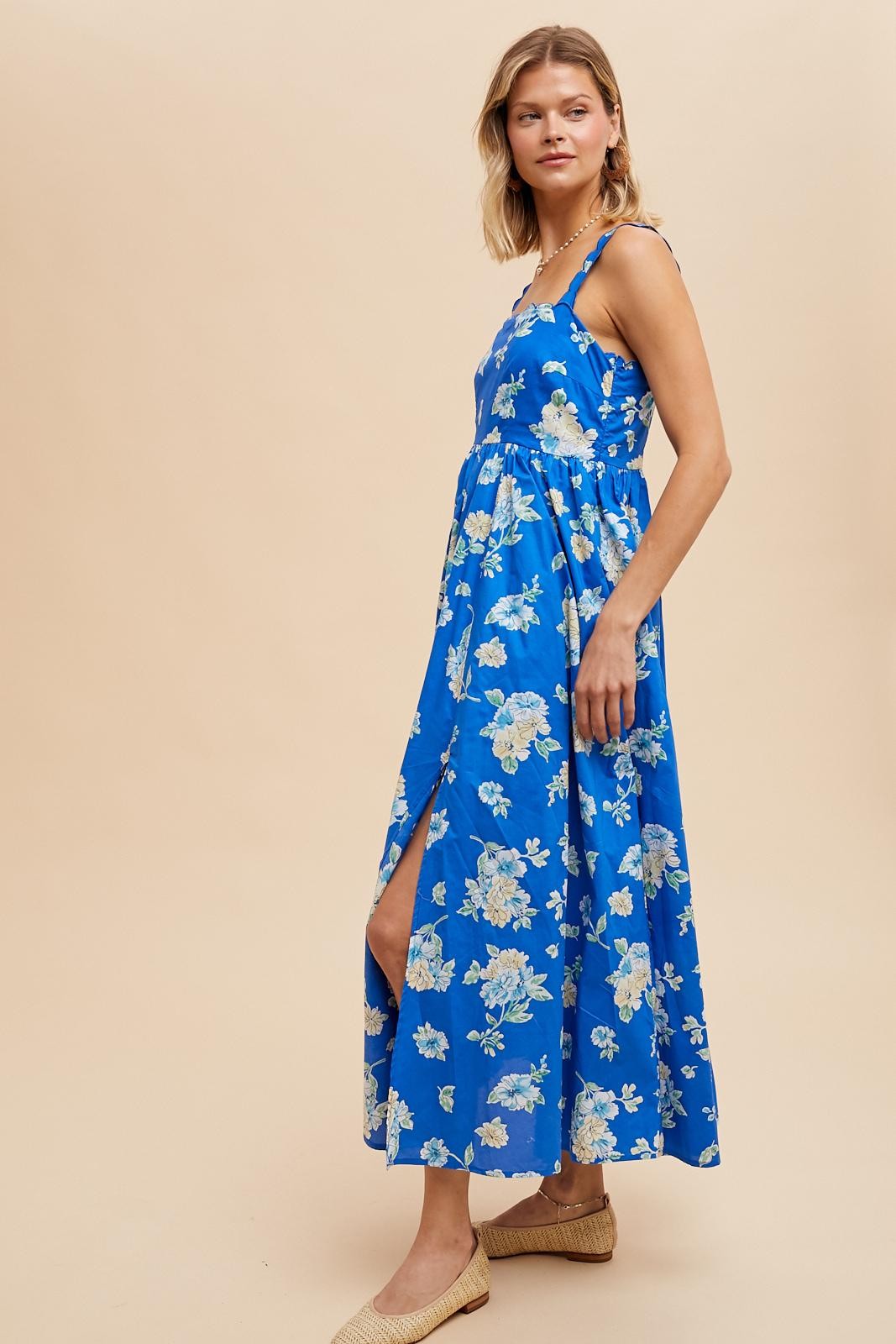 Royal Blue Floral Bold Print Cotton Maxi Dress Royal Blue Floral Bold Print Cotton Maxi Dress