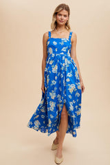 Royal Blue Floral Bold Print Cotton Maxi Dress