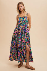 Multi Color Floral Bold Print Cotton Maternity Maxi Dress