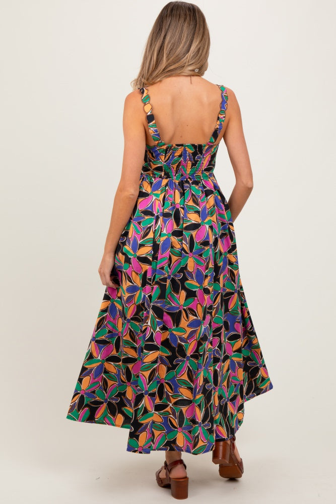 Multi Color Floral Bold Print Cotton Maternity Maxi Dress