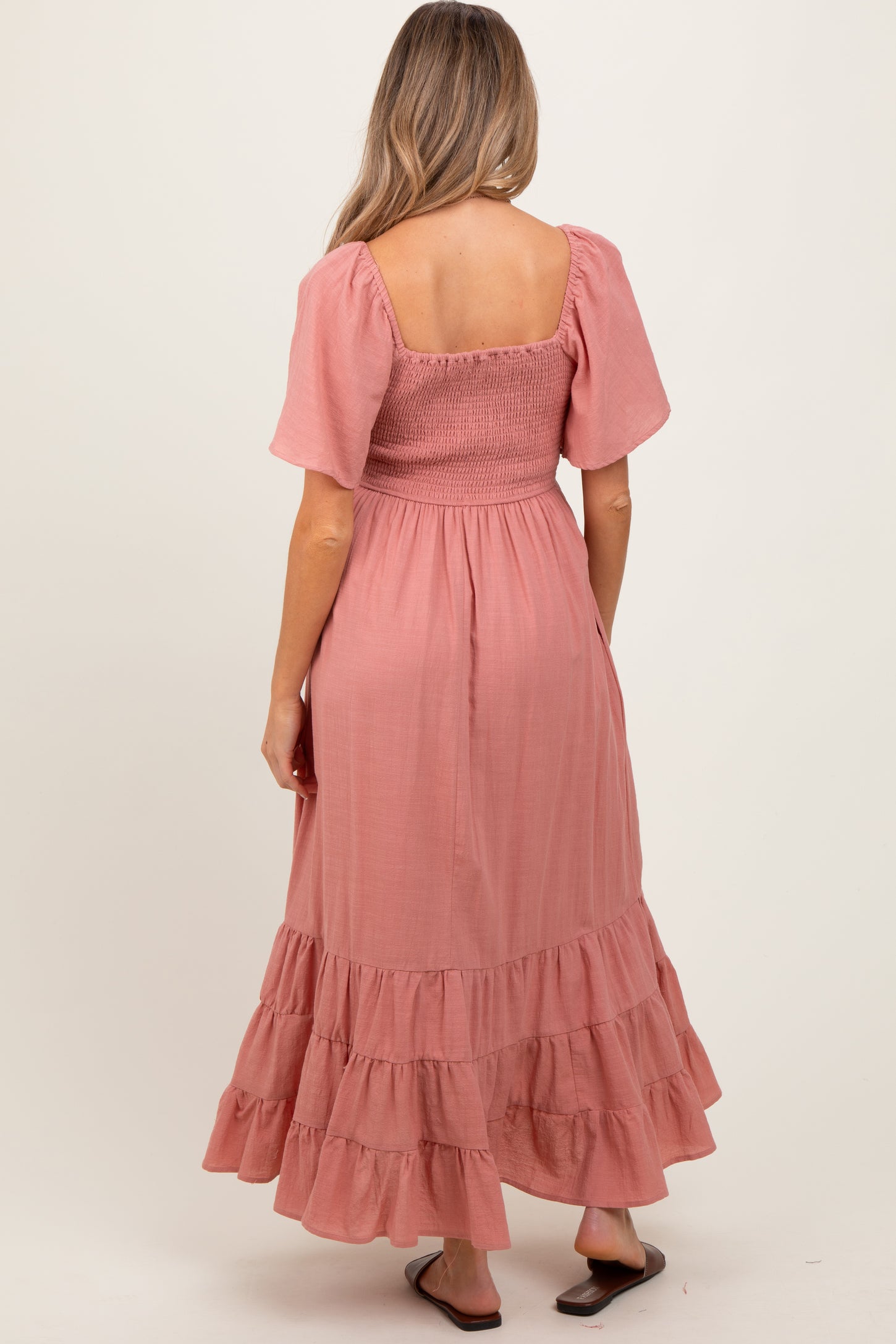 Mauve Smocked Cotton Flutter Sleeve Maternity Maxi Dress PinkBlush Mauve Smocked Cotton Flutter Sleeve Maternity Maxi Dress PinkBlush