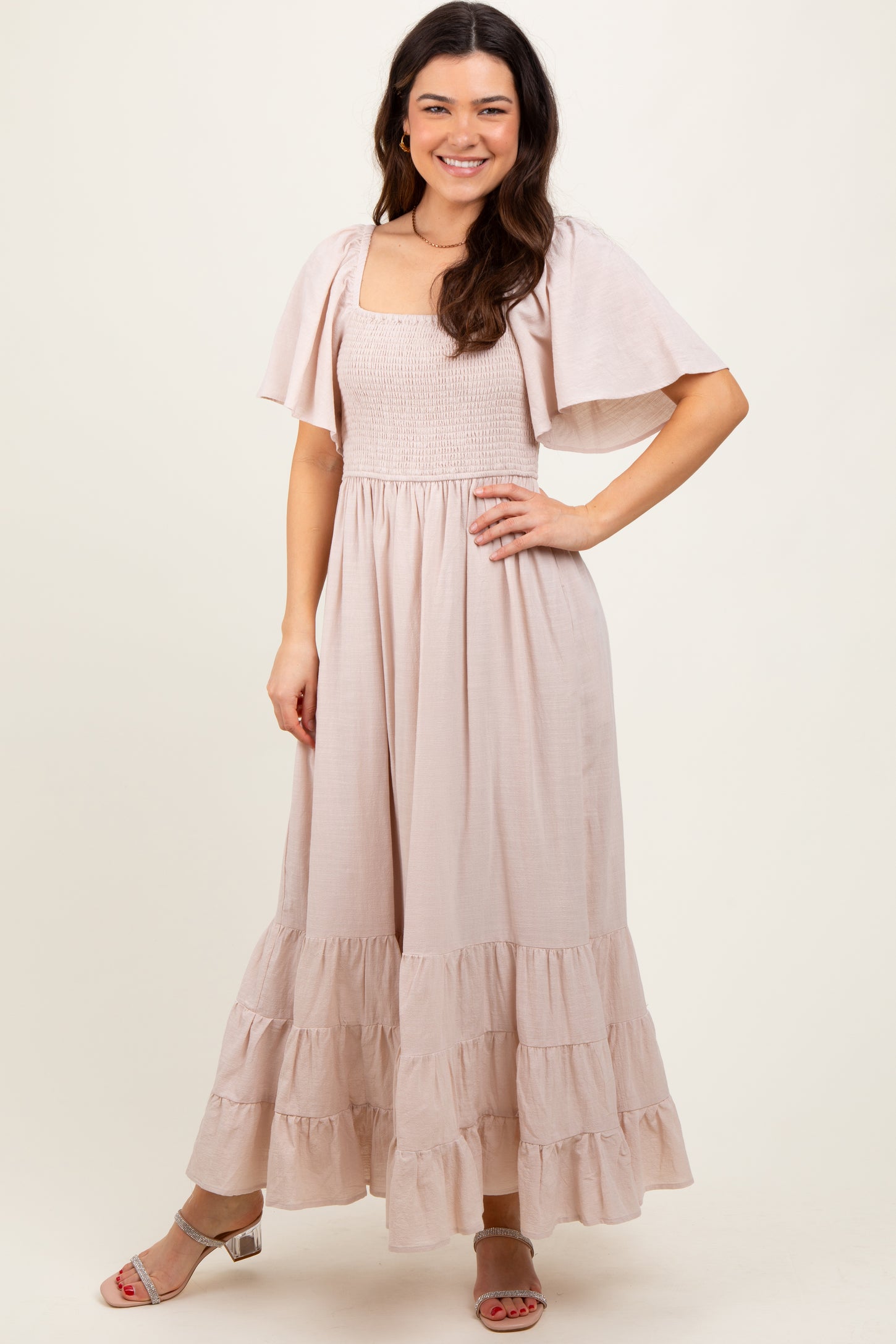 cotton flutter sleeve dress Green Cotton Cut Out Detail Flutter Sleeve Midi Dress - All Dresses