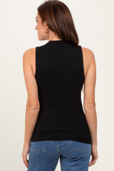 Black Ribbed Sleeveless Mock Neck Top