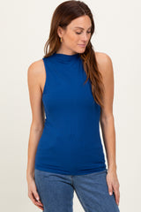 Navy Ribbed Sleeveless Mock Neck Maternity Top