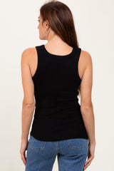 Black Melange Ribbed Fitted Tank Top
