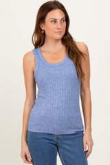 Blue Melange Ribbed Fitted Maternity Tank Top