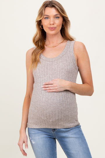 Mocha Melange Ribbed Fitted Maternity Tank Top
