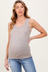 Mocha Melange Ribbed Fitted Maternity Tank Top