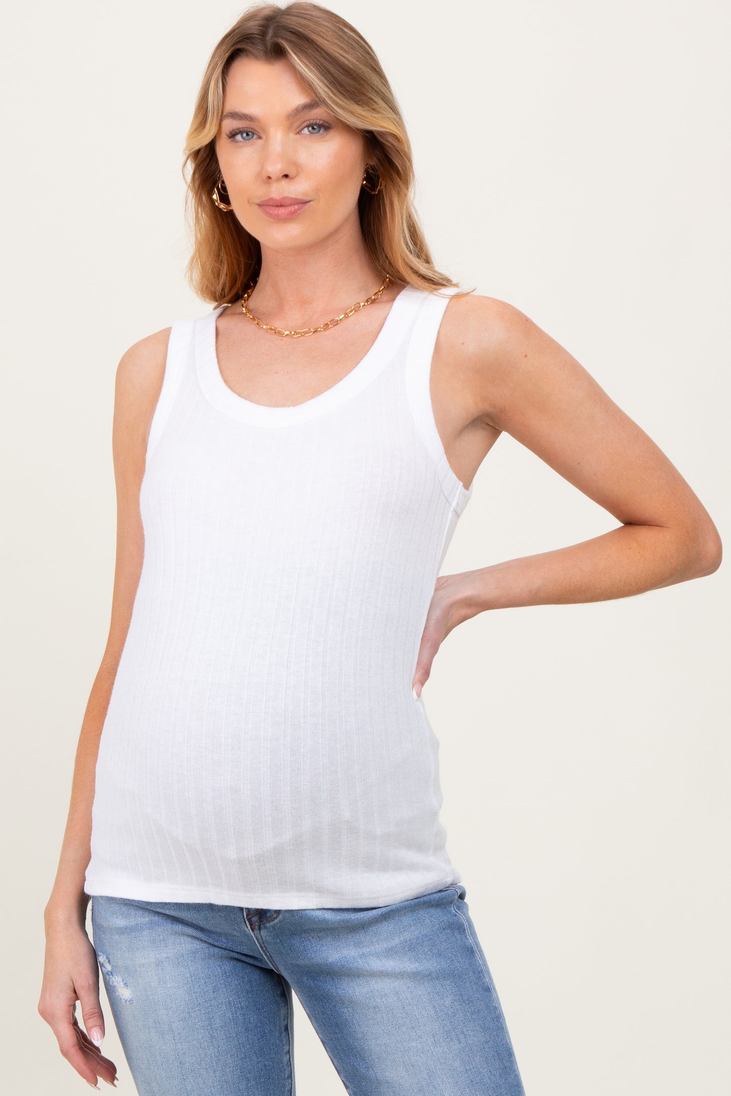 Ivory Melange Ribbed Fitted Maternity Tank Top