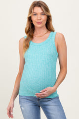Turquoise Melange Ribbed Fitted Maternity Tank Top