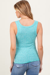 Turquoise Melange Ribbed Fitted Maternity Tank Top