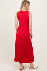 Red Sleeveless Flared Scoop Neck Maxi Dress