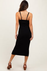 Black Ribbed Bodycon Midi Dress