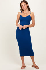 Navy Ribbed Bodycon Midi Dress