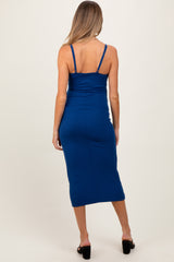 Navy Ribbed Bodycon Maternity Midi Dress