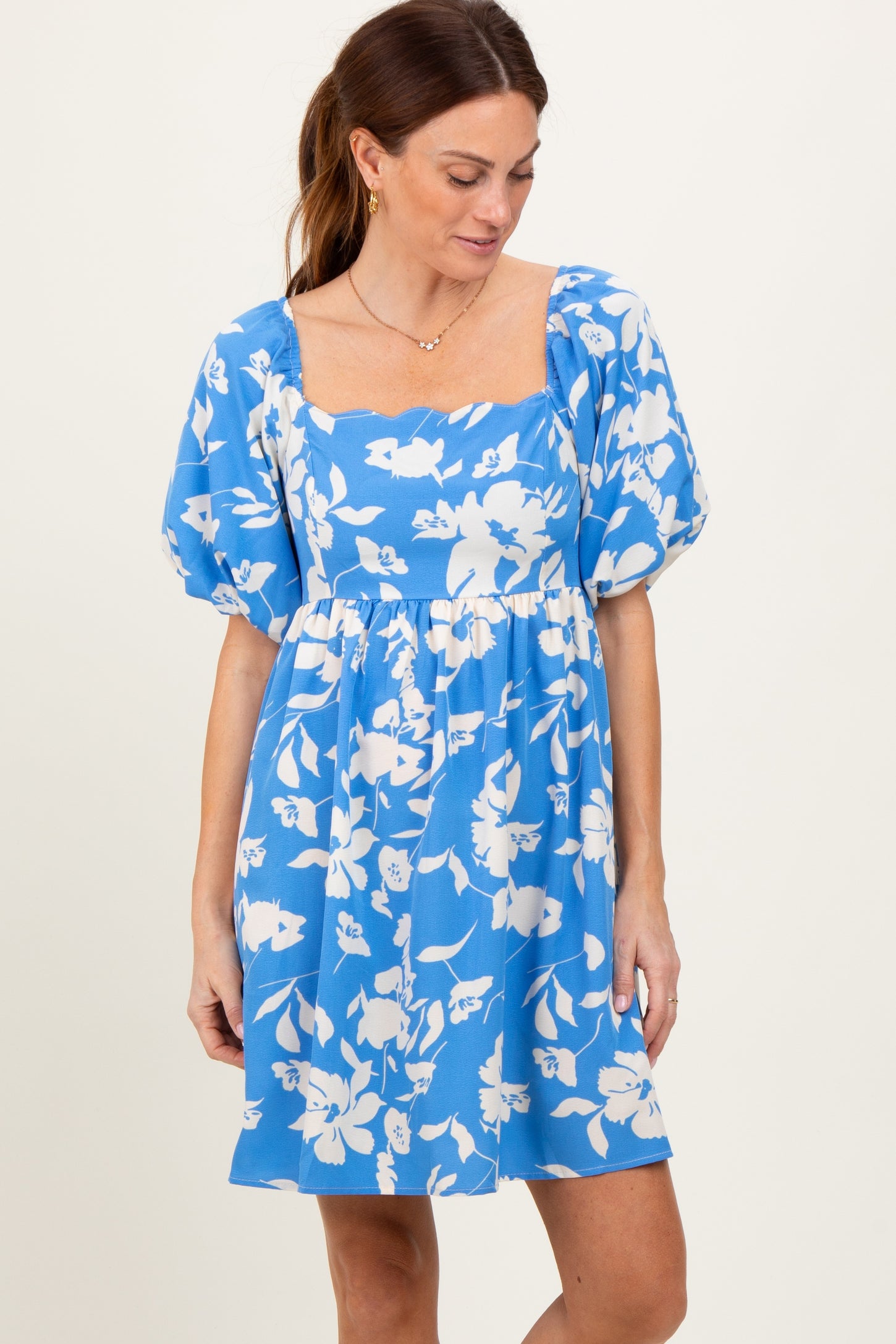 blue floral puff sleeve mini dress Mini Dress Blue Floral Tanielle Puff Sleeve Babydoll Mini Dress Size 4