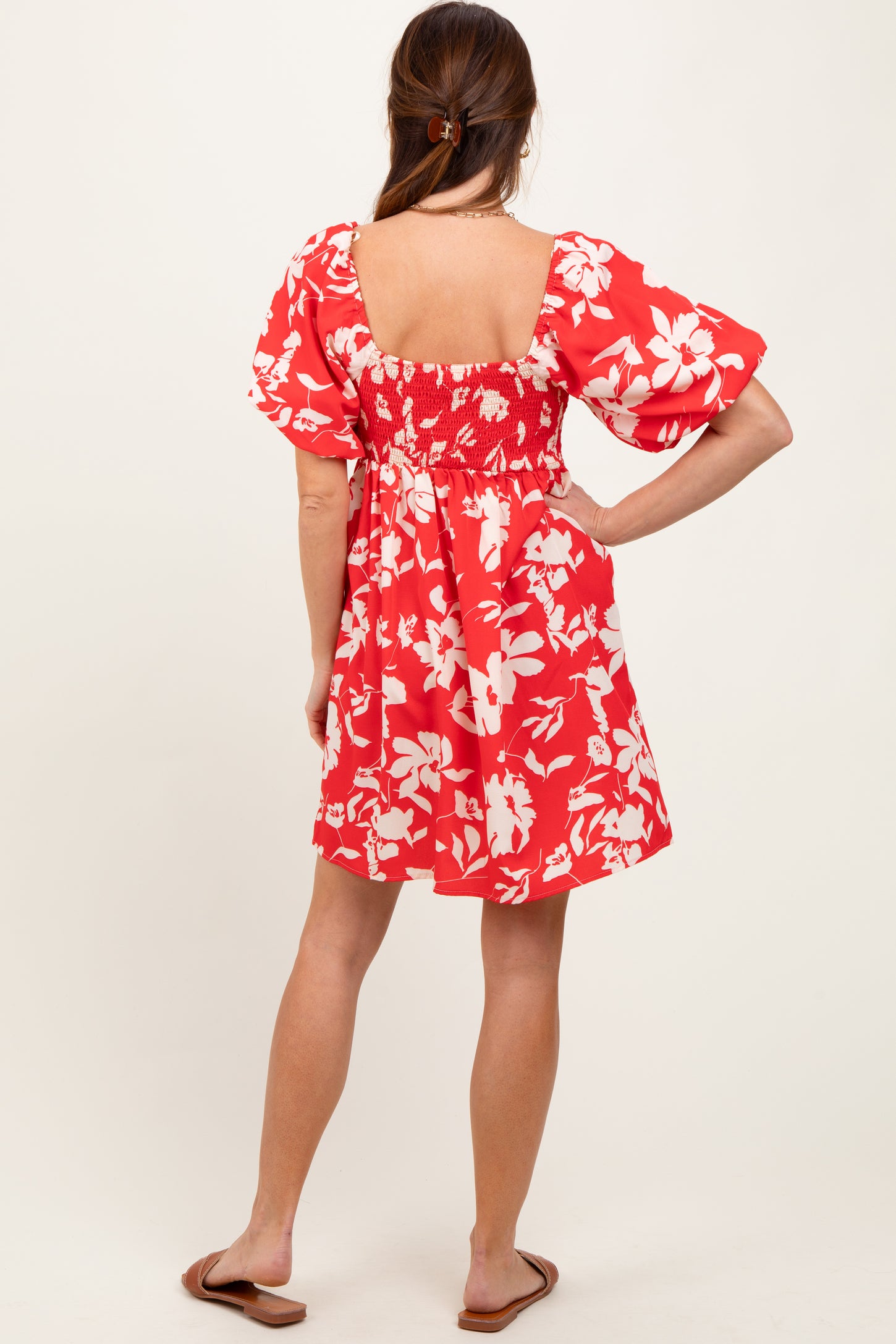red floral puff sleeve dress Elegant Red Lace Puff Sleeve Cocktail Midi Dress