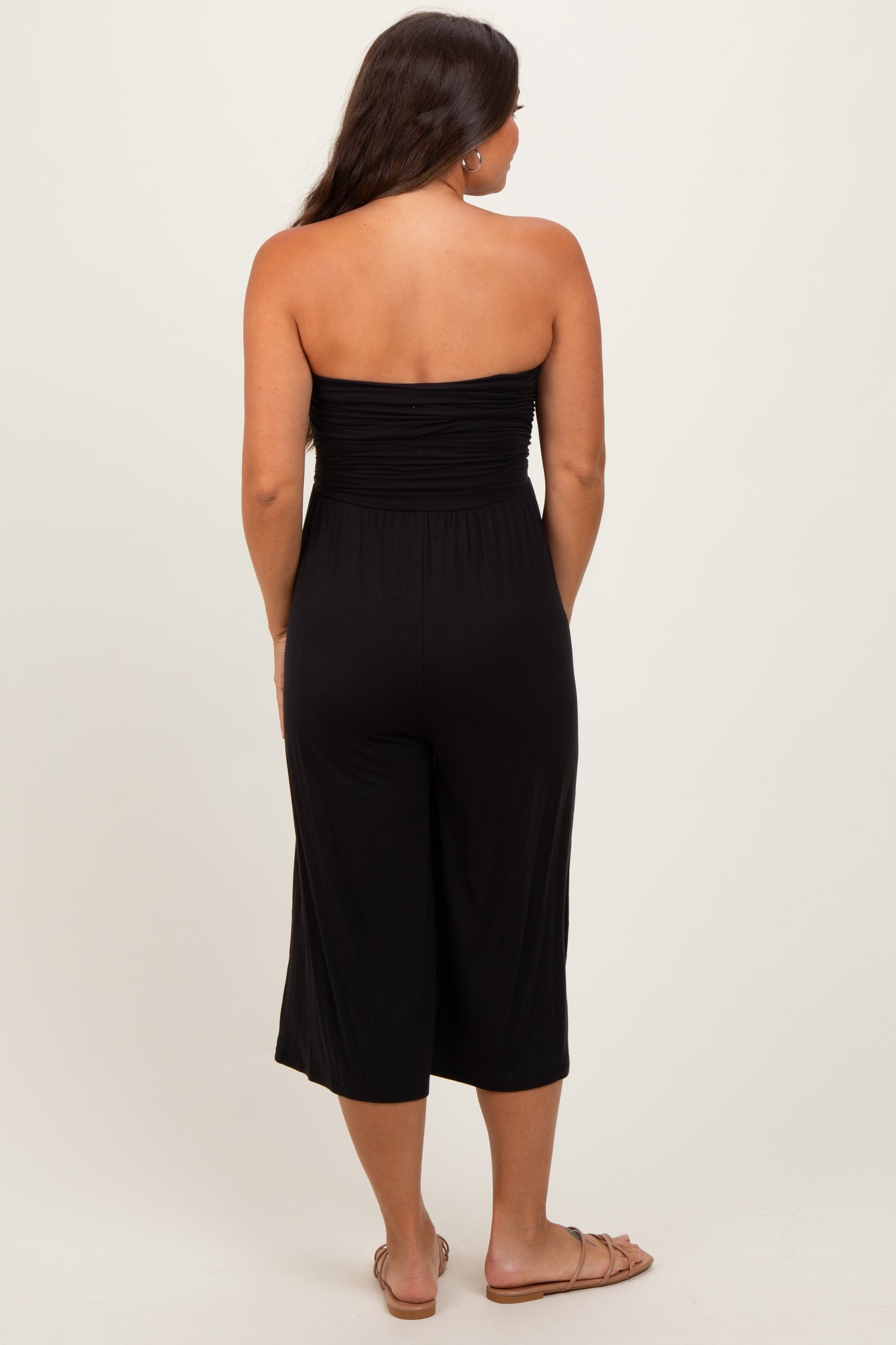 Black Double Layered Strapless Tube Top Maternity Jumpsuit