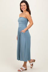 Light Blue Double Layered Strapless Tube Top Maternity Jumpsuit