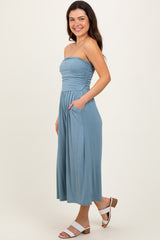 Light Blue Double Layered Strapless Tube Top Maternity Jumpsuit