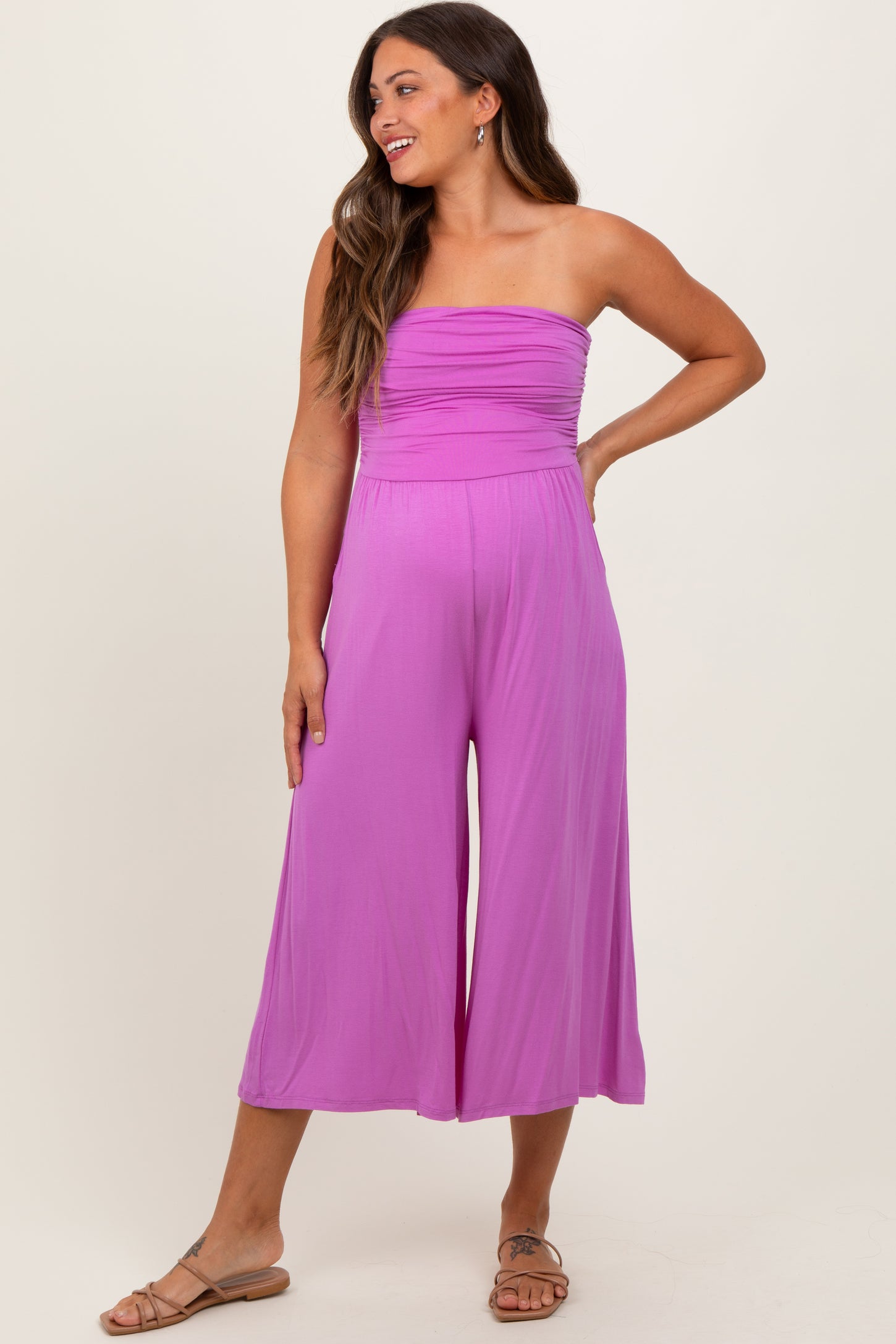 Lavender Double Layered Strapless Tube Top Maternity Jumpsuit