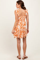 Orange Printed Smocked Ruffle Strap Dress
