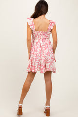 Pink Printed Smocked Ruffle Strap Dress