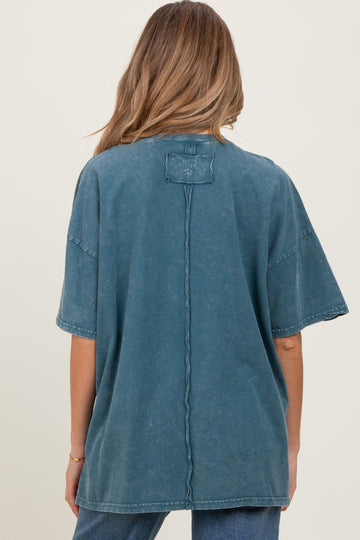 Deep Teal Mineral Wash Crochet Pocket Maternity Top