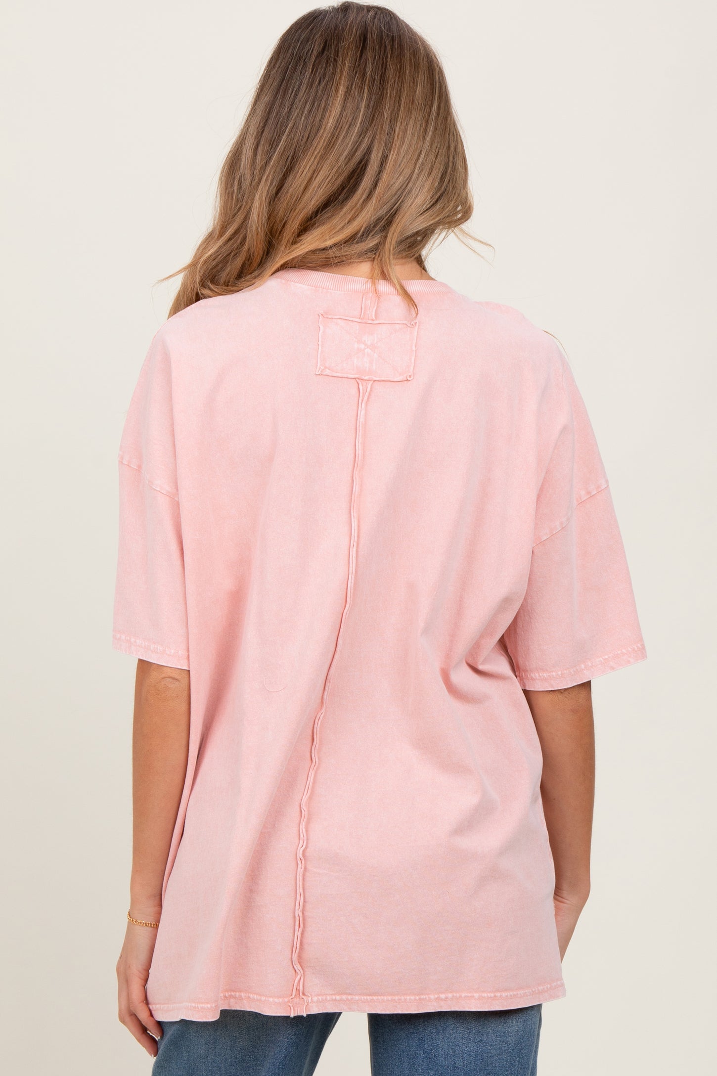 Light Pink Mineral Wash Crochet Pocket Maternity Top