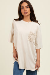 Light Beige Mineral Wash Crochet Pocket Maternity Top