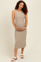 Taupe Ribbed Knit Embroidered Maternity Midi Dress