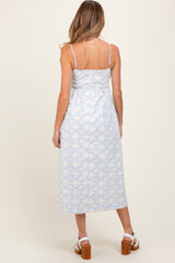 Blue Striped Floral Applique Maternity Midi Dress