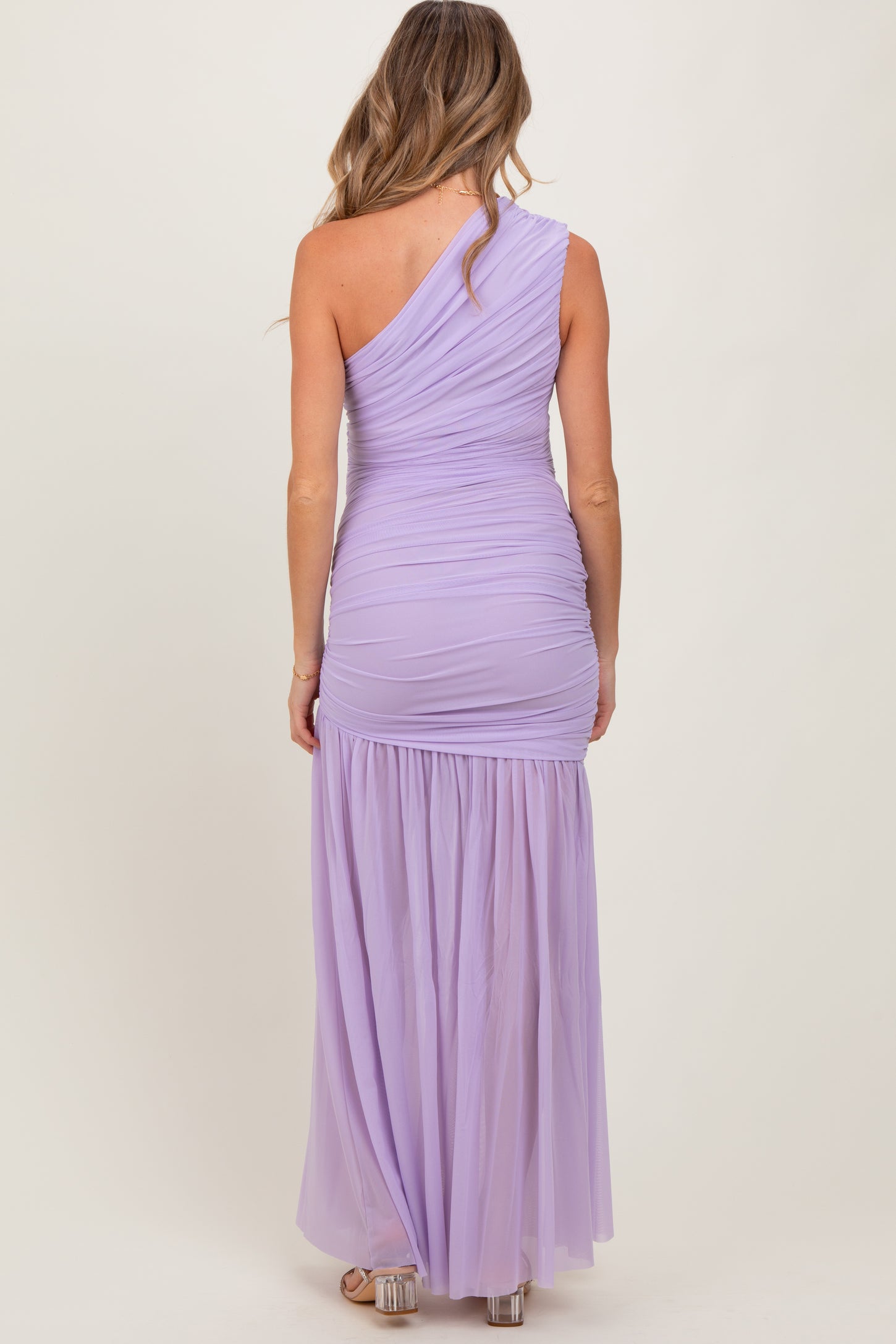 Lavender Ruched Mesh One Shoulder Maternity Maxi Dress Lavender Ruched Mesh One Shoulder Maternity Maxi Dress